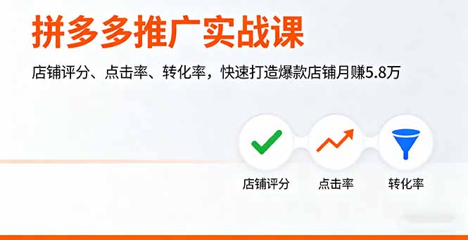 拼多多推广实战课，店铺评分、点击率、转化率，快速打造爆款店铺月赚5.8万祝你网-副业赚钱-互联网创业-资源整合祝你网