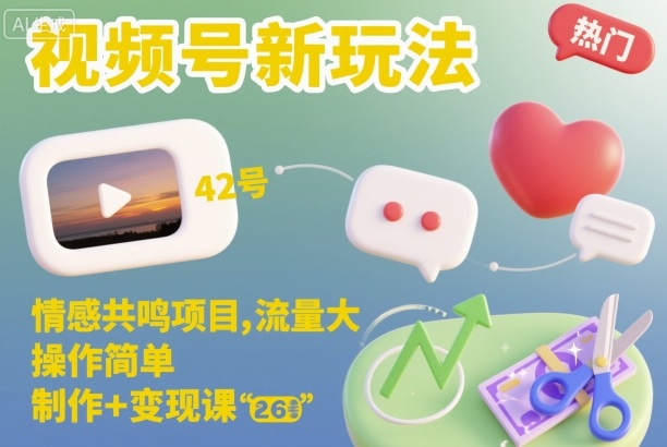 视频号新玩法，情感共鸣项目，流量大，操作简单，制作+变现课祝你网-副业赚钱-互联网创业-资源整合祝你网