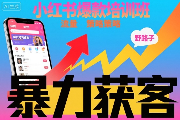 小红书爆款培训班，小红书获客野路子流量打法，暴力持续获客祝你网-副业赚钱-互联网创业-资源整合祝你网