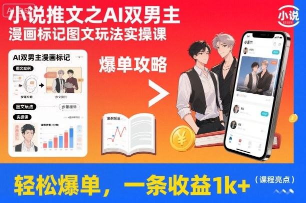小说推文之AI双男主漫画标记图文玩法实操课，轻松爆单，一条收益1k+祝你网-副业赚钱-互联网创业-资源整合祝你网