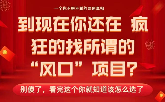 马上26年了，你还在找所谓的风口项目？别傻了，看完这个你全都懂了！祝你网-副业赚钱-互联网创业-资源整合祝你网