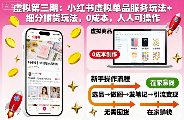 1-509.jpg 虚拟第三期:小红书虚拟单品服务玩法+细分铺货玩法,0成本,人人可操作(更新)