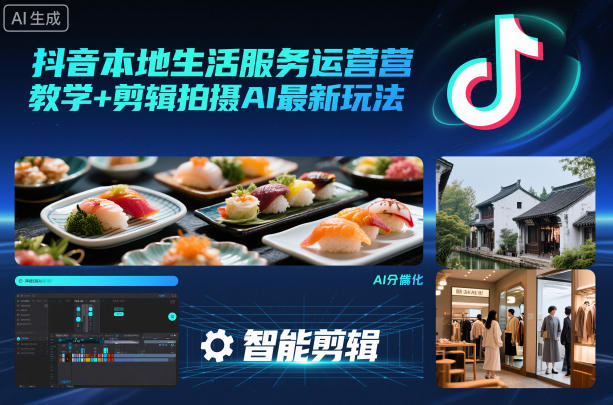 抖音本地生活服务运营教学+剪辑拍摄AI最新玩法祝你网-副业赚钱-互联网创业-资源整合祝你网