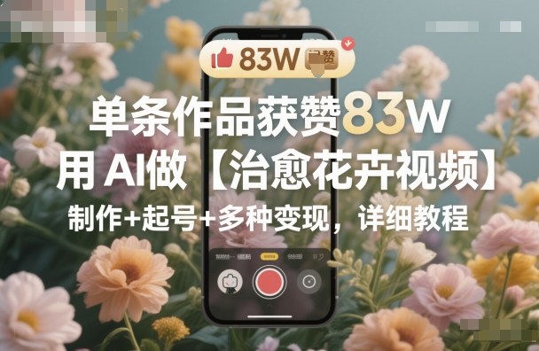 1-57.jpg 单条作品获赞83W,用AI做【治愈花卉视频】,制作+起号+多种变现,详细教程