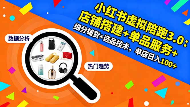 小红书虚拟陪跑3.0：店铺搭建+单品服务+细分铺货+选品技术，单店日入100+祝你网-副业赚钱-互联网创业-资源整合祝你网