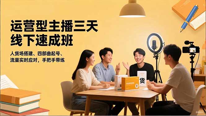 运营型主播三天线下班，人货场搭建,四部曲起号,流量实时应对，手把手带练祝你网-副业赚钱-互联网创业-资源整合祝你网