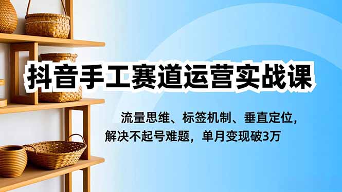 抖音手工赛道运营实战课，流量思维、标签机制、垂直定位，解决不起号难题，单月变现破3万祝你网-副业赚钱-互联网创业-资源整合祝你网