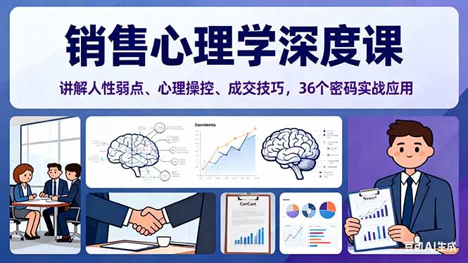 销售心理学深度课，讲解人性弱点、心理操控、成交技巧，36个密码实战应用祝你网-副业赚钱-互联网创业-资源整合祝你网