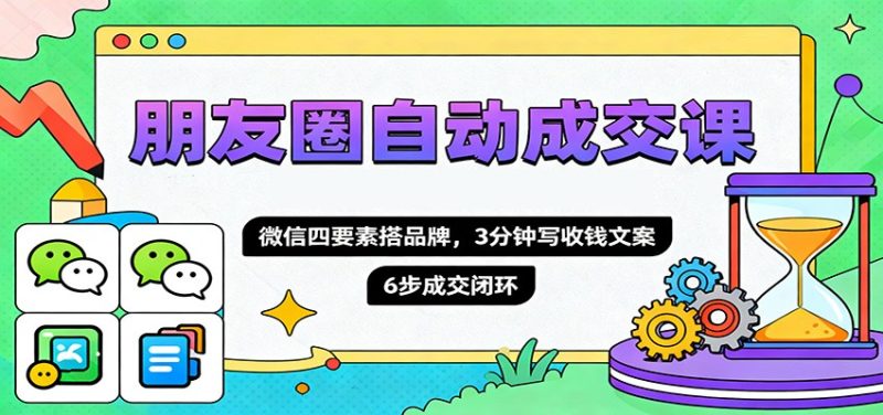 朋友圈自动成交课，微信四要素搭品牌，3分钟写收钱文案，6步成交闭环祝你网-副业赚钱-互联网创业-资源整合祝你网