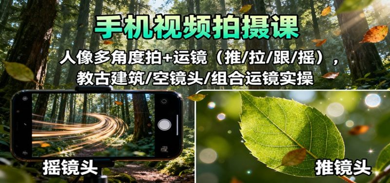 手机视频拍摄课：人像多角度拍+运镜(推/拉/跟/摇)，古建筑/空镜头/组合运镜实操祝你网-副业赚钱-互联网创业-资源整合祝你网