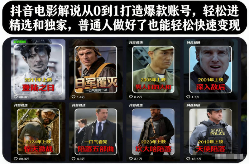 抖音电影解说从0到1打造爆款账号，轻松进精选和独家，普通人做好了也能轻松快速变现祝你网-副业赚钱-互联网创业-资源整合祝你网