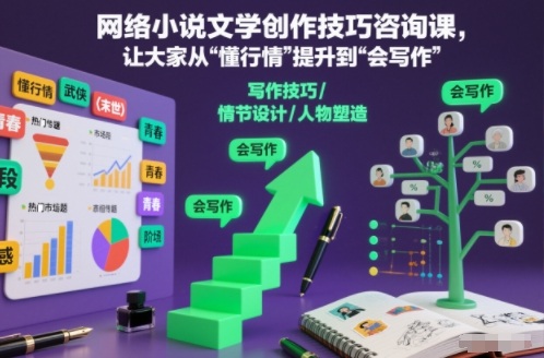 网络小说文学创作技巧咨询课，让大家从“懂行情”提升到”会写作”的高度祝你网-副业赚钱-互联网创业-资源整合祝你网