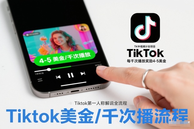 TK中视频计划项目，Tiktok第一人称解说流程，每干次播放奖励4-5美金祝你网-副业赚钱-互联网创业-资源整合祝你网