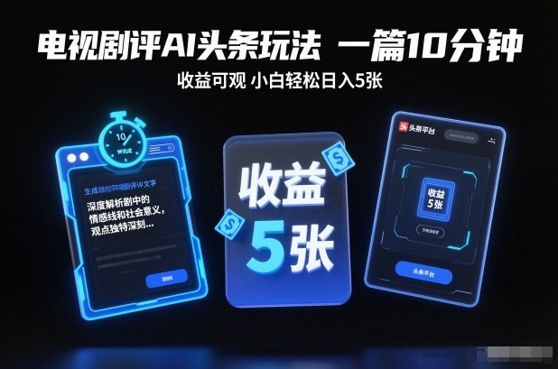 电视剧评AI头条玩法，一篇10分钟，收益可观，小白轻松日入5张+祝你网-副业赚钱-互联网创业-资源整合祝你网