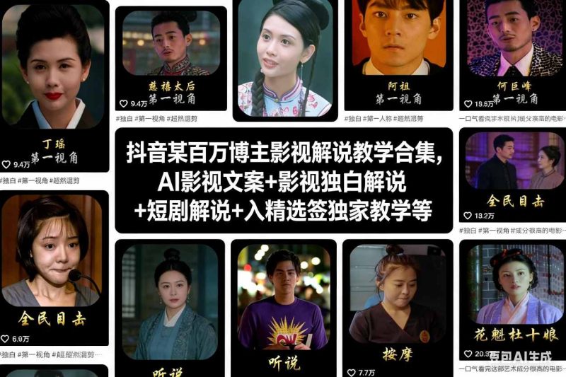 抖音某百万博主影视解说教学合集，AI影视文案+影视独白解说+短剧解说+入精选签独家教学等祝你网-副业赚钱-互联网创业-资源整合祝你网