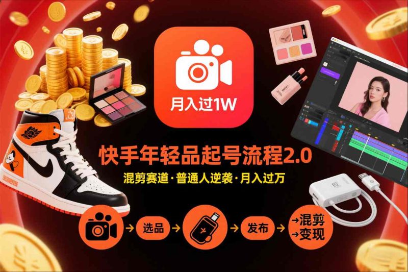 快手短视频带货年轻品起号流程2.0，快手年轻品混剪赛道，普通人也能月入过1W祝你网-副业赚钱-互联网创业-资源整合祝你网