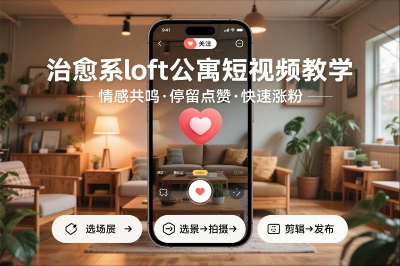 治愈系loft公寓短视频制作教学，情感共鸣引停留点赞关注，快速起号涨粉祝你网-副业赚钱-互联网创业-资源整合祝你网