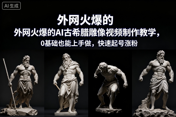 外网火爆的AI古希腊雕像视频制作教学，0基础也能上手做，快速起号涨粉祝你网-副业赚钱-互联网创业-资源整合祝你网
