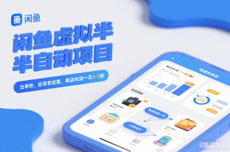 闲鱼虚拟半自动项目，出单快，容易拿结果，单店利润一天3-5张祝你网-副业赚钱-互联网创业-资源整合祝你网
