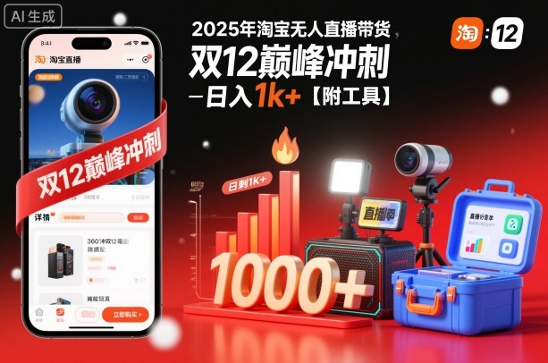 2025年淘宝无人直播带货，冲刺双12，日入1k+【附工具】祝你网-副业赚钱-互联网创业-资源整合祝你网