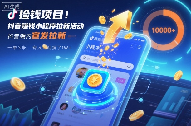 捡钱项目！抖音賺钱小程序拉新活动，抖音端内宣发拉新，一单3米，有人半个月搞了1W+祝你网-副业赚钱-互联网创业-资源整合祝你网