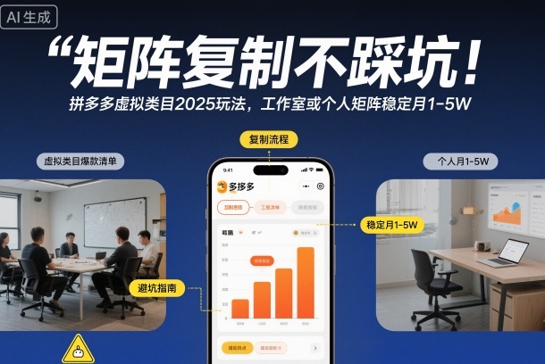 矩阵复制不踩坑！拼多多虚拟类目2025玩法，工作室或者个人矩阵稳定月1-5W祝你网-副业赚钱-互联网创业-资源整合祝你网