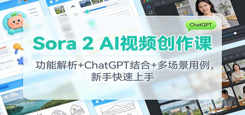 Sora 2 AI视频创作课：功能解析+ChatGPT结合+多场景用例，新手快速上手祝你网-副业赚钱-互联网创业-资源整合祝你网