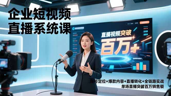 企业短视频直播系统课，账号定位+爆款内容+直播转化+全链路实战，单场直播突破百万销售额祝你网-副业赚钱-互联网创业-资源整合祝你网