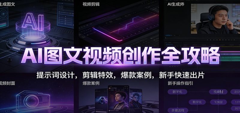 AI图文视频创作全攻略：提示词设计，剪辑特效，爆款案例，新手快速出片祝你网-副业赚钱-互联网创业-资源整合祝你网
