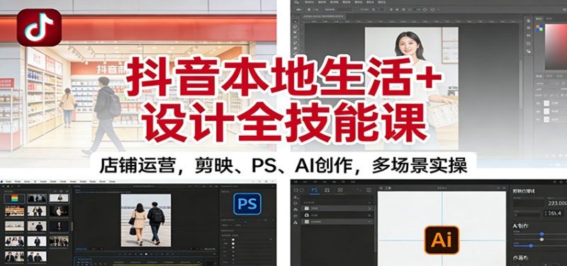抖音本地生活+设计全技能课：店铺运营，剪映、PS、AI创作，多场景实操祝你网-副业赚钱-互联网创业-资源整合祝你网