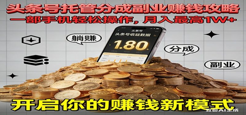 全程托管今日头条,一部手机就可以开干,最高躺赚1W+祝你网-副业赚钱-互联网创业-资源整合祝你网