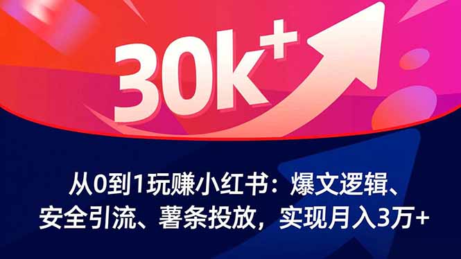 从0到1玩赚小红书：爆文逻辑、安全引流、薯条投放，实现月入3万+祝你网-副业赚钱-互联网创业-资源整合祝你网