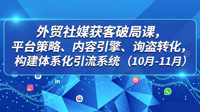 外贸 社媒获客破局课，平台策略、内容引擎、询盘转化，构建体系化引流系统(10月-11月祝你网-副业赚钱-互联网创业-资源整合祝你网