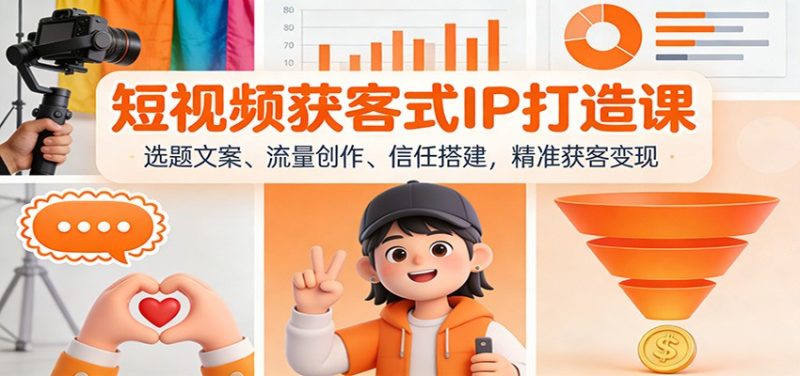短视频获客式IP打造课：选题文案、流量创作、信任搭建，精准获客变现祝你网-副业赚钱-互联网创业-资源整合祝你网