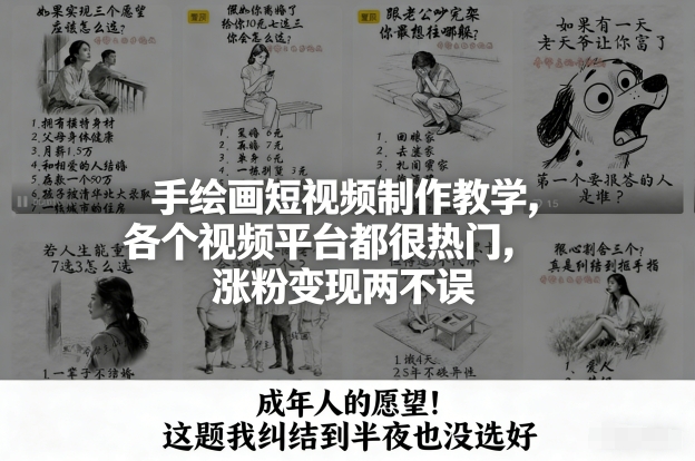 手绘画短视频制作教学，各个视频平台都很热门，涨粉变现两不误祝你网-副业赚钱-互联网创业-资源整合祝你网