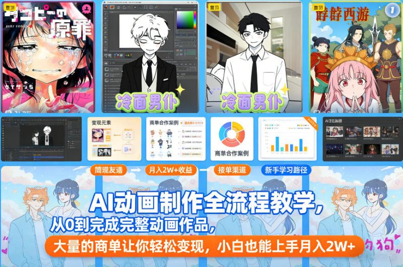 AI动画制作全流程教学，从0到完成完整动画作品，大量的商单让你轻松变现，小白也能上手月入2W+祝你网-副业赚钱-互联网创业-资源整合祝你网