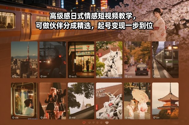 高级感日式情感短视频教学，可做伙伴分成精选，起号变现一步到位祝你网-副业赚钱-互联网创业-资源整合祝你网