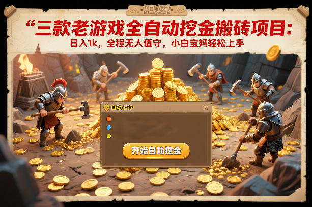 三款老游戏全自动挖金搬砖项目：日入1k，全程无人值守，小白宝妈轻松上手【揭秘】祝你网-副业赚钱-互联网创业-资源整合祝你网