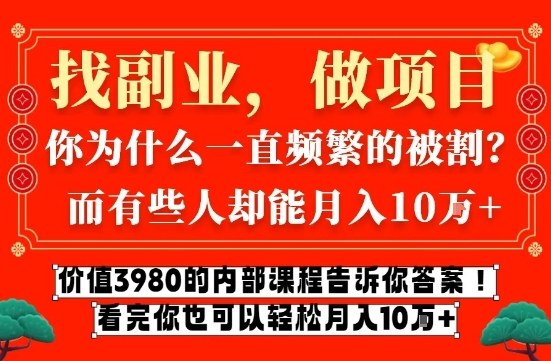 价值3980的网创内部课程，告诉你互联网创业月入10个W的秘密祝你网-副业赚钱-互联网创业-资源整合祝你网