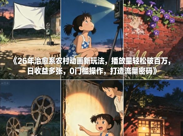 26年治愈系农村动画新玩法，播放量轻松破百万，日收益多张，0门槛操作，打造流量密码祝你网-副业赚钱-互联网创业-资源整合祝你网