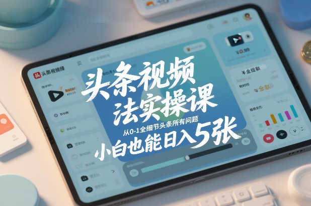 头条视频玩法实操课，从0-1全细节头条所有问题，小白也能日入5张祝你网-副业赚钱-互联网创业-资源整合祝你网