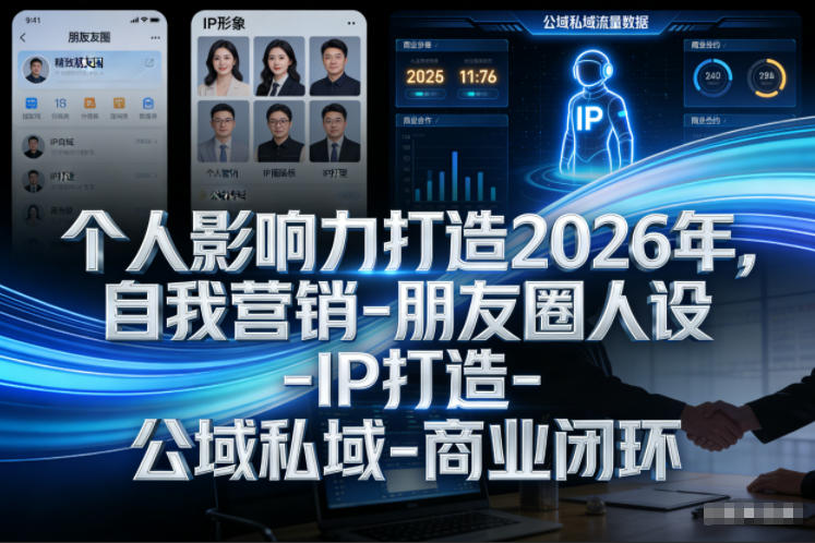 个人影响力打造2026年，自我营销-朋友圈人设-IP打造-公域私域-商业闭环祝你网-副业赚钱-互联网创业-资源整合祝你网