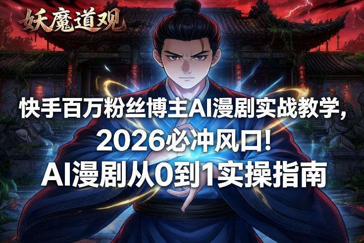 快手百万粉丝博主AI漫剧实战教学，2026必冲风口！AI漫剧从0到1实操指南祝你网-副业赚钱-互联网创业-资源整合祝你网