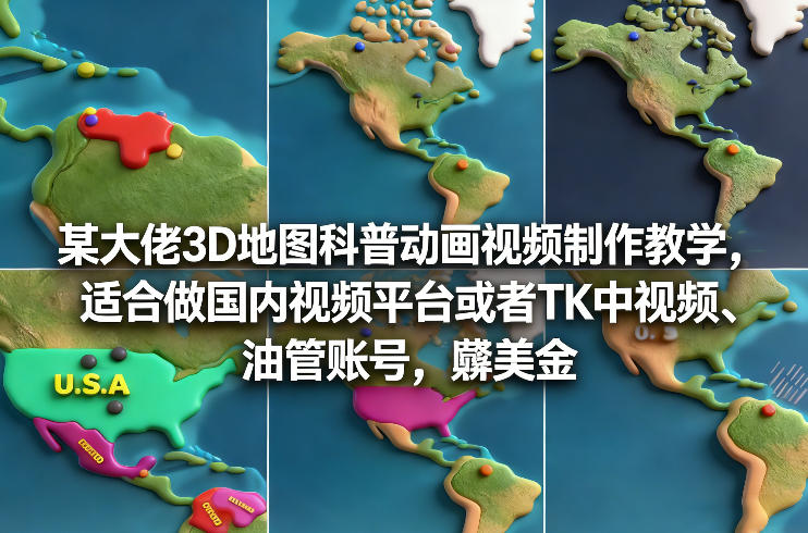 某大佬3D地图科普动画视频制作教学，适合做国内视频平台或者TK中视频、油管账号，賺美金祝你网-副业赚钱-互联网创业-资源整合祝你网
