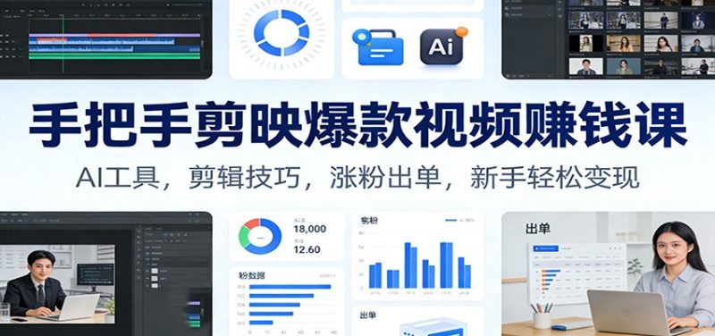 手把手剪映爆款视频赚钱课：AI工具，剪辑技巧，涨粉出单，新手轻松变现祝你网-副业赚钱-互联网创业-资源整合祝你网