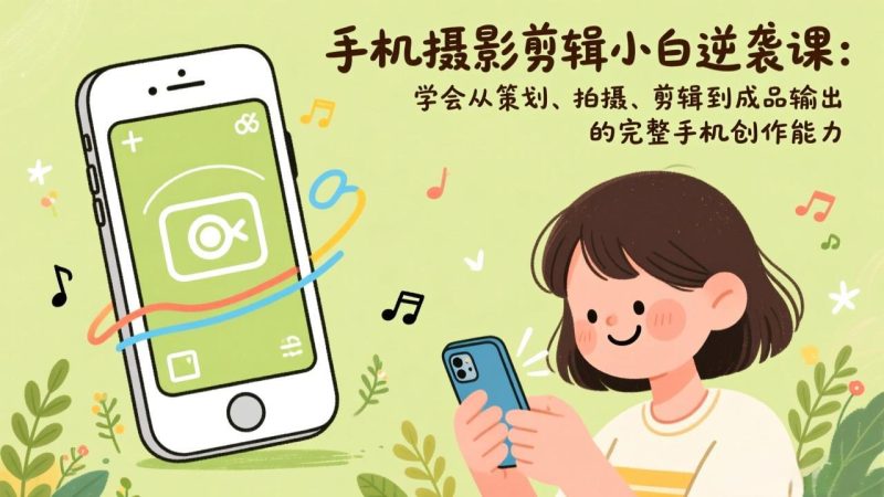 手机摄影剪辑小白逆袭课：学会从策划、拍摄、剪辑到成品输出的完整手机创作能力祝你网-副业赚钱-互联网创业-资源整合祝你网