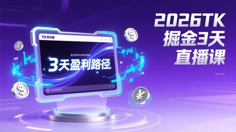 2026TK掘金直播课，起号涨粉+直播带货+商单变现+3天打通盈利路径，月入过万美金祝你网-副业赚钱-互联网创业-资源整合祝你网