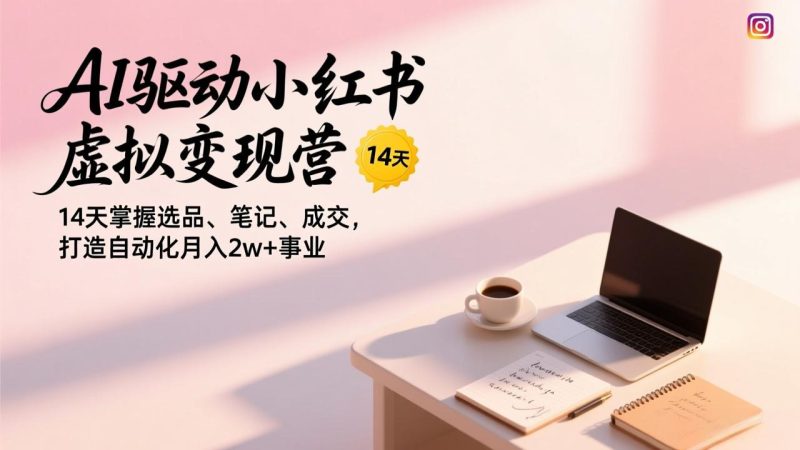 AI驱动小红书虚拟变现营，14天掌握选品、笔记、成交，打造自动化月入2w+事业祝你网-副业赚钱-互联网创业-资源整合祝你网