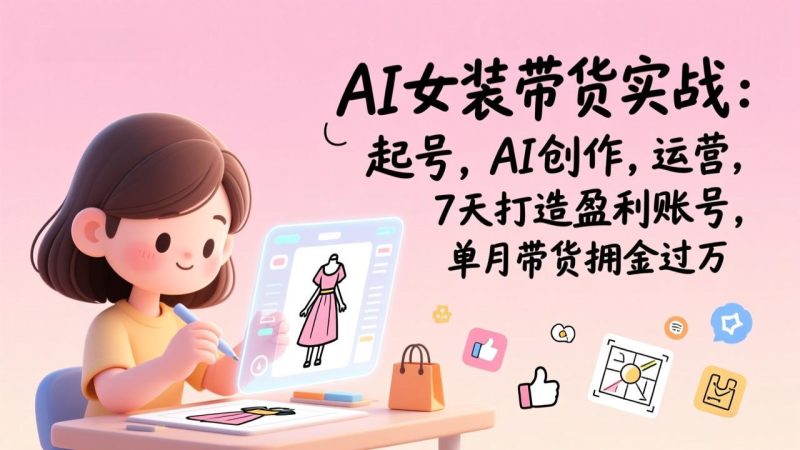 AI女装带货实战：起号，AI创作，运营，7天打造盈利账号，单月带货佣金过万祝你网-副业赚钱-互联网创业-资源整合祝你网