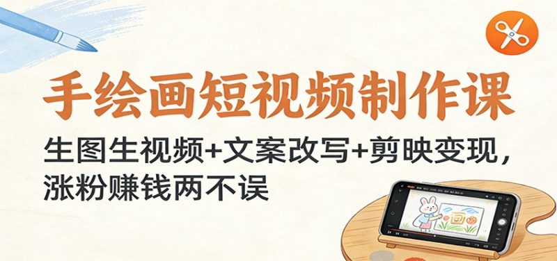 手绘画短视频制作课：生图生视频+文案改写+剪映变现，涨粉赚钱两不误祝你网-副业赚钱-互联网创业-资源整合祝你网